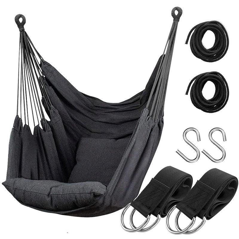 Hatisan Hammock Chair Hanging Rope Swing Seat for Indoor Outdoor, Sturdy Cotton Weave Hammock Swing, Max 300Lbs Hanging Hammock Chair (Pole and Pillows NOT Included, Gray) - Image 1
